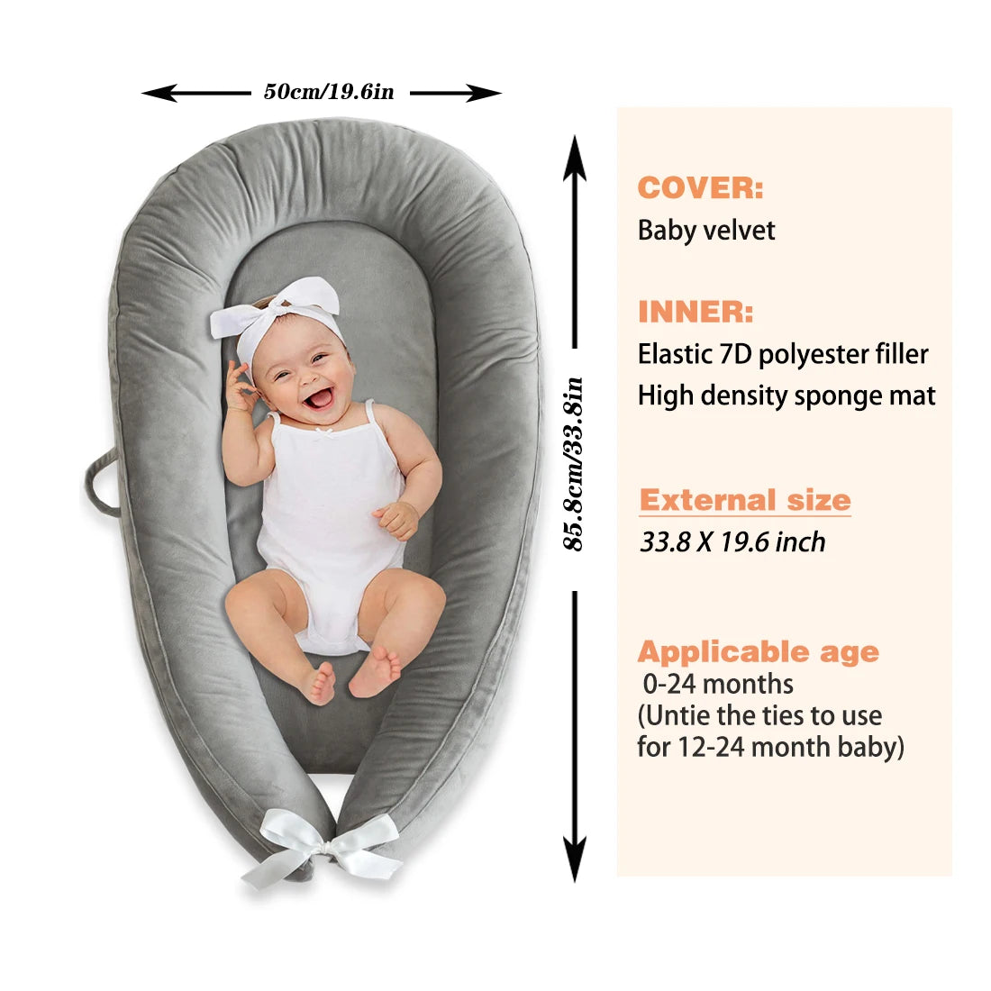 Baby Lounger,Newborn Lounger for Baby, Baby Nest,Snugly Fit Infant Lounger for Baby, Infant 100% Cotton Breathable Sleeping Bed