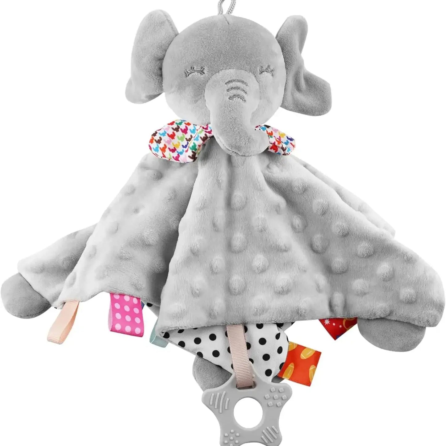 Doudou Éléphant Bébé | Hochet Apaisant Naissance | Plat Gris Rose