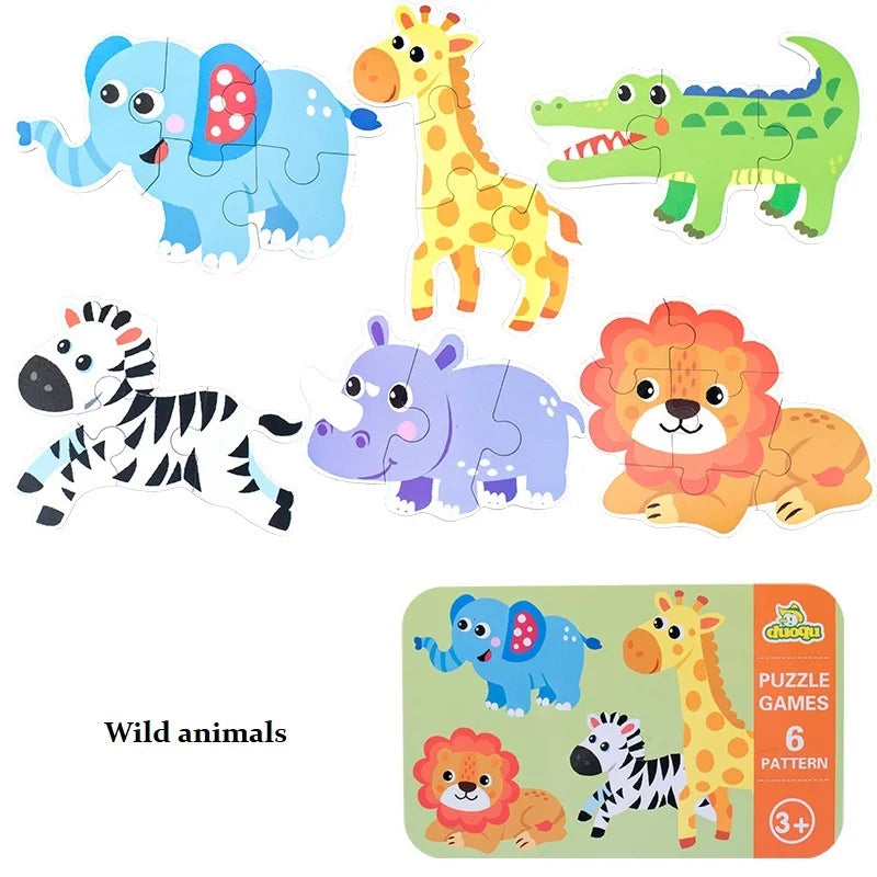 Puzzle en bois 3D Montessori – Jeu éducatif à encastrement avec cartes d’animaux (32 pièces)