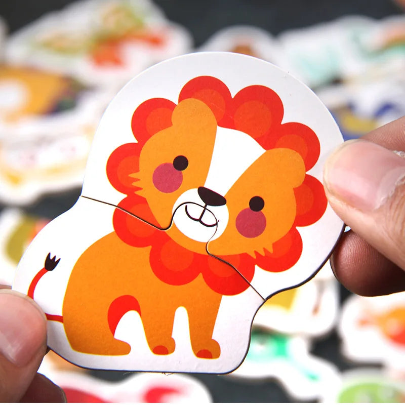 Puzzle en bois 3D Montessori – Jeu éducatif à encastrement avec cartes d’animaux (32 pièces)
