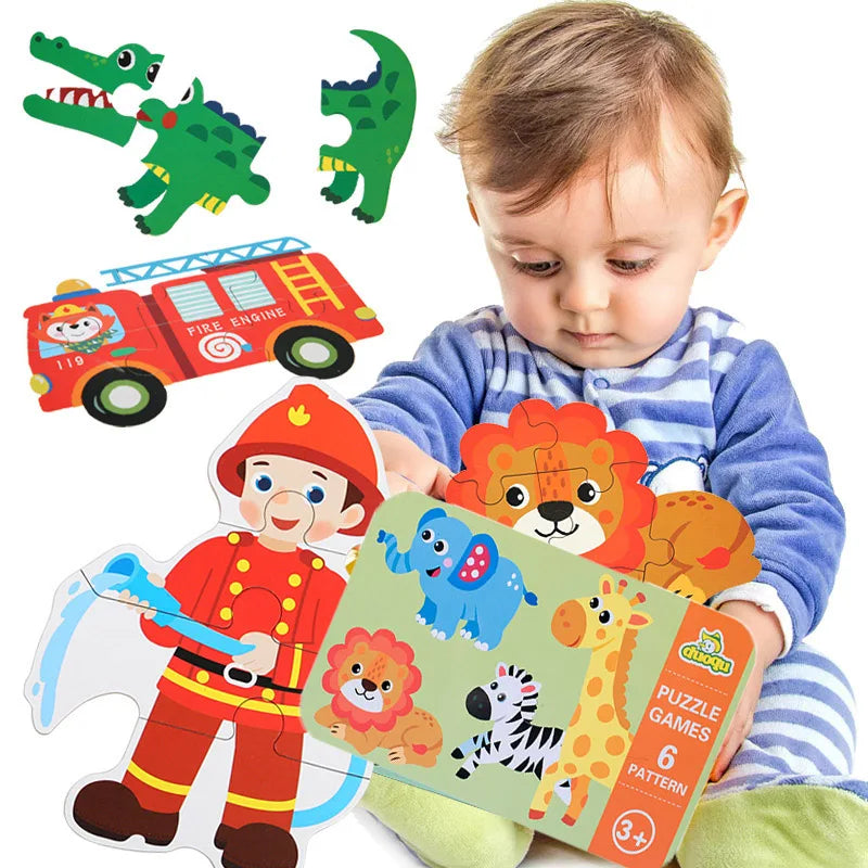 Puzzle en bois 3D Montessori – Jeu éducatif à encastrement avec cartes d’animaux (32 pièces)