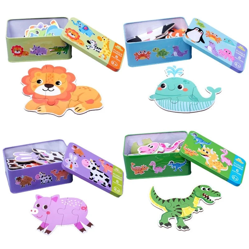 Puzzle en bois 3D Montessori – Jeu éducatif à encastrement avec cartes d’animaux (32 pièces)