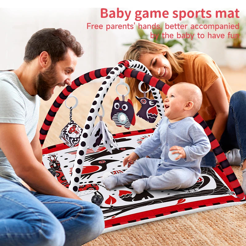 Tapis de jeu bébé – Tapis d’activités avec arche et jouets suspendus pour le développement moteur – 80 × 80 × 50 cm