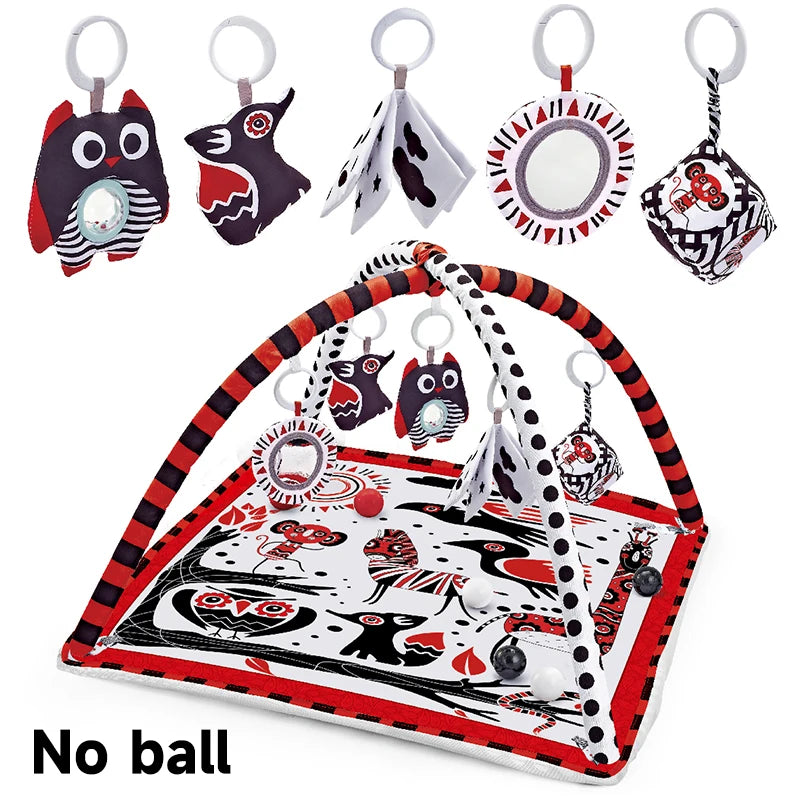 Tapis de jeu bébé – Tapis d’activités avec arche et jouets suspendus pour le développement moteur – 80 × 80 × 50 cm