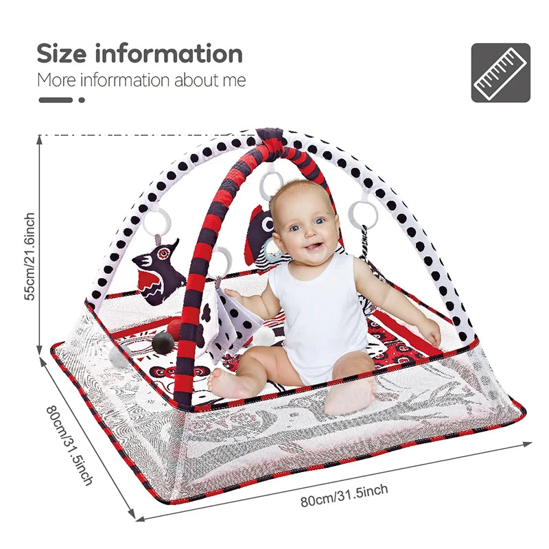 Tapis de jeu bébé – Tapis d’activités avec arche et jouets suspendus pour le développement moteur – 80 × 80 × 50 cm