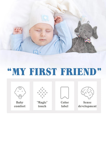 Doudou Éléphant Bébé | Hochet Apaisant Naissance | Plat Gris Rose