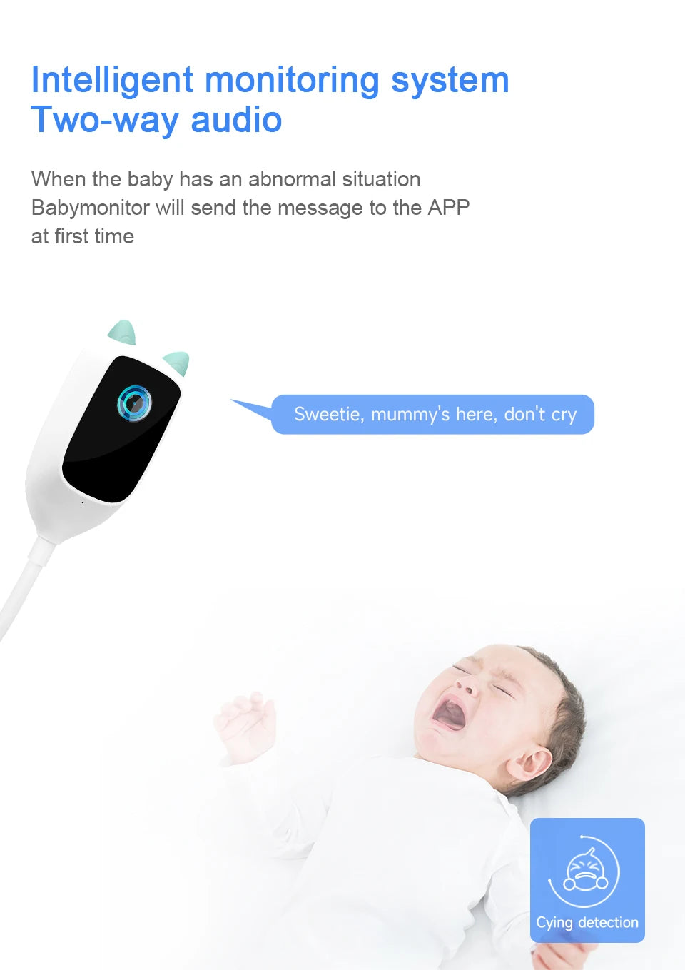 Caméra babyphone WiFi 2K 360° – Vision nocturne couleur & détection de pleurs