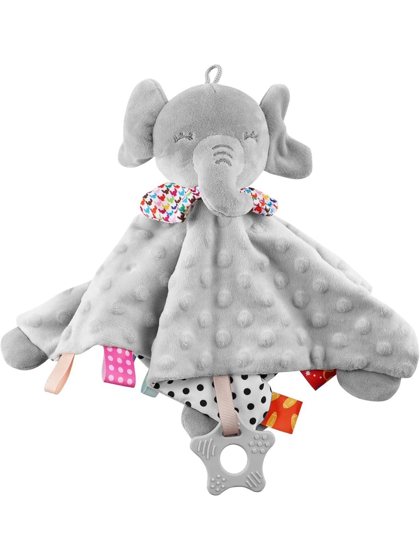 Doudou Éléphant Bébé | Hochet Apaisant Naissance | Plat Gris Rose