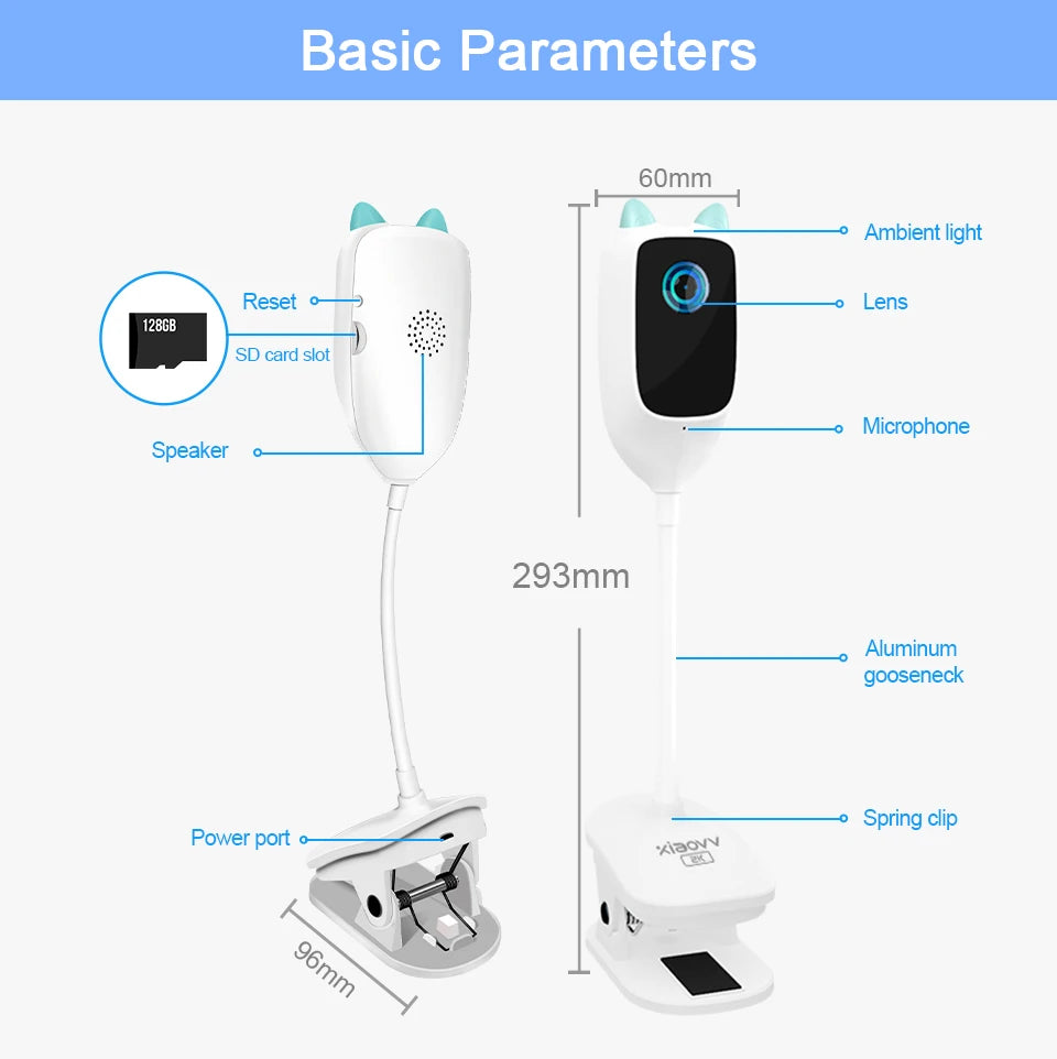 Caméra babyphone WiFi 2K 360° – Vision nocturne couleur & détection de pleurs