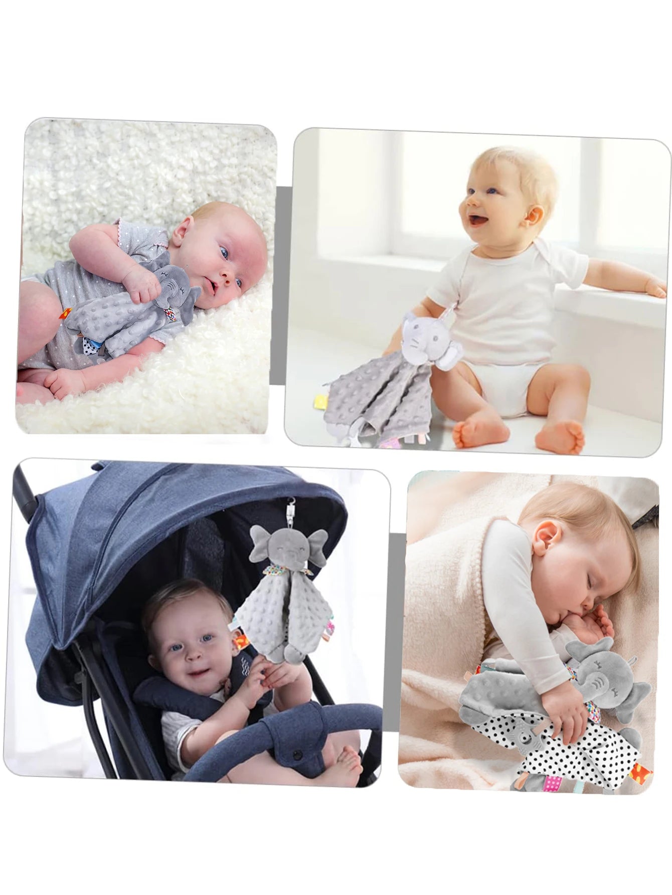 Doudou Éléphant Bébé | Hochet Apaisant Naissance | Plat Gris Rose
