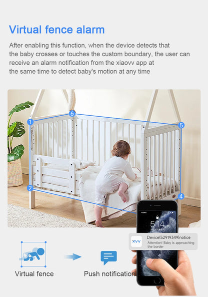 Caméra babyphone WiFi 2K 360° – Vision nocturne couleur & détection de pleurs