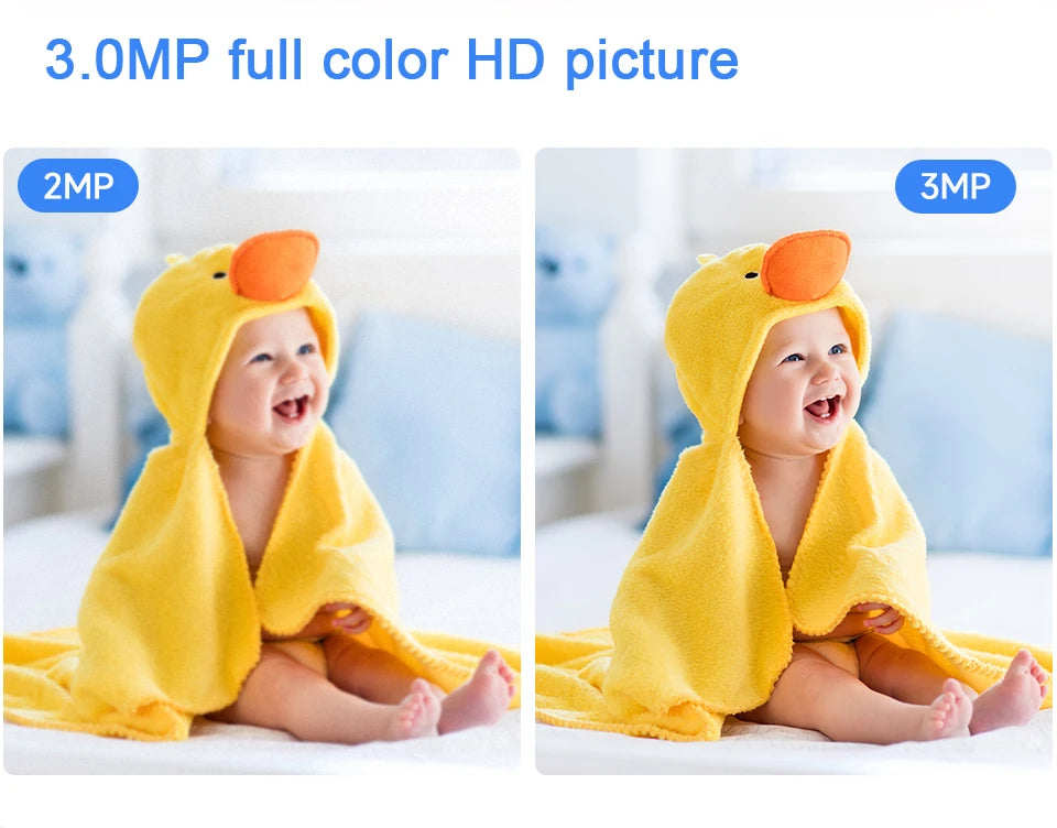 Caméra babyphone WiFi 2K 360° – Vision nocturne couleur & détection de pleurs
