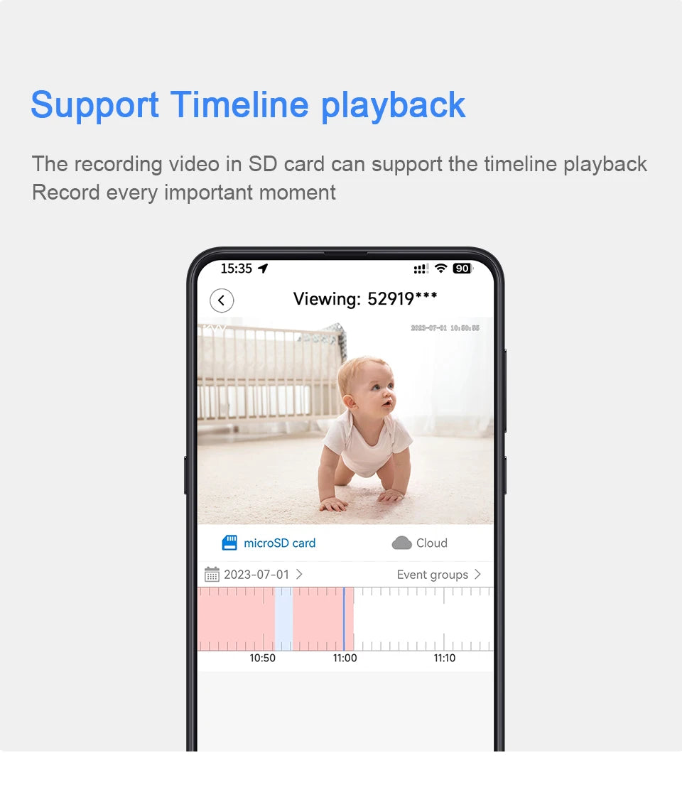 Caméra babyphone WiFi 2K 360° – Vision nocturne couleur & détection de pleurs
