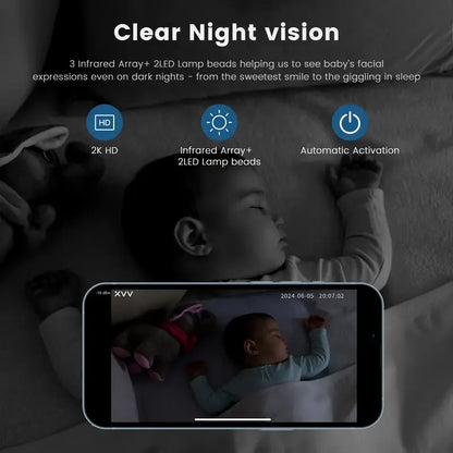 Caméra babyphone WiFi 2K 360° – Vision nocturne couleur & détection de pleurs