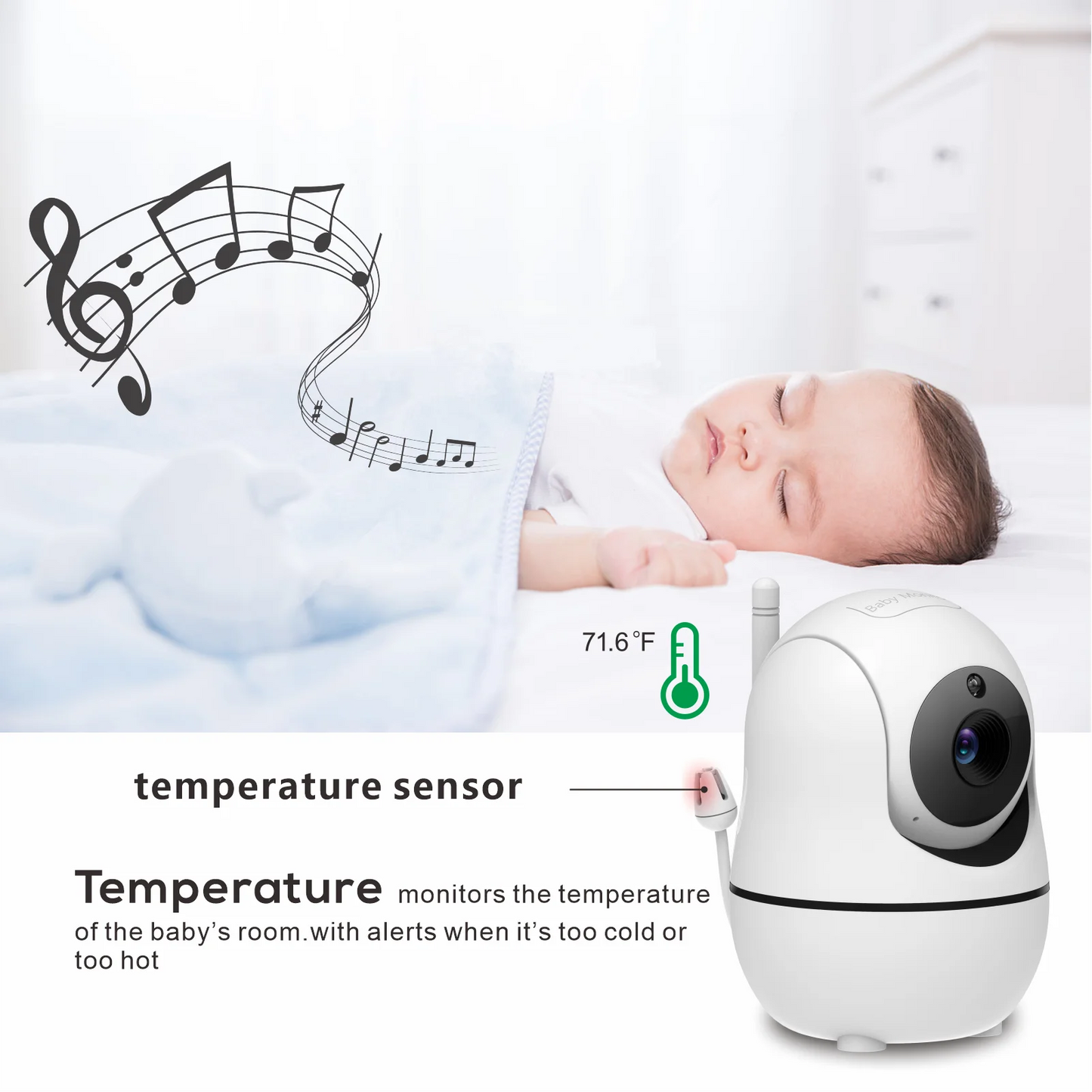 Babyphone vidéo 5" zoom 4x – Batterie 22h, portée 300m, PTZ & vision nocturne
