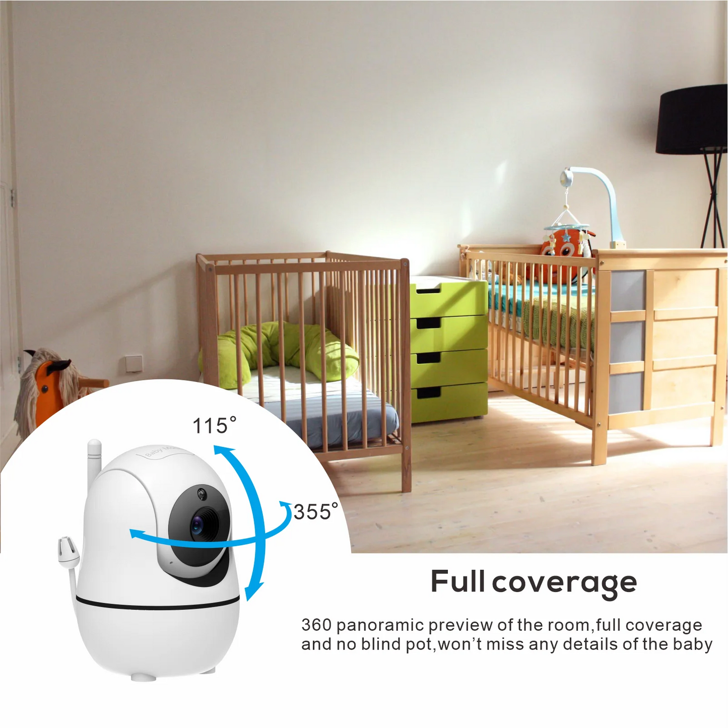 Babyphone vidéo 5" zoom 4x – Batterie 22h, portée 300m, PTZ & vision nocturne