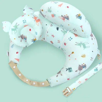 Oreiller d'allaitement en U multifonction – Sangle cervicale réglable, motifs bébé, lavable