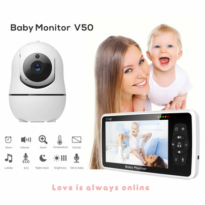 Babyphone vidéo 5" zoom 4x – Batterie 22h, portée 300m, PTZ & vision nocturne