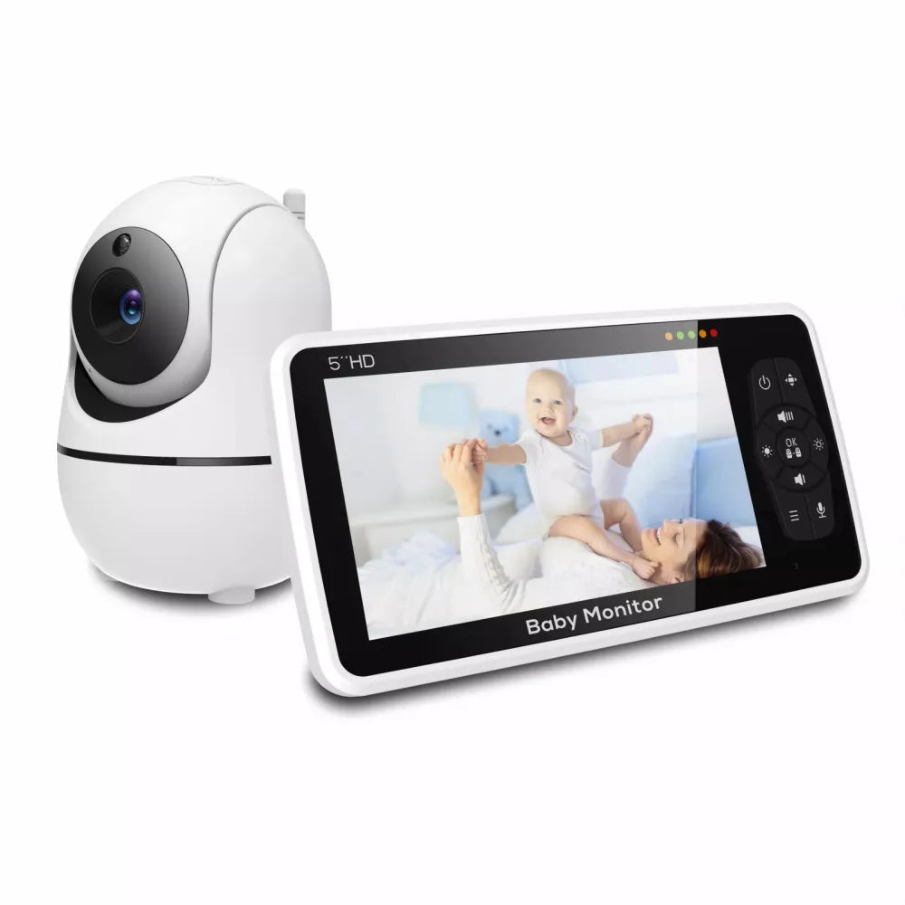 Babyphone vidéo 5" zoom 4x – Batterie 22h, portée 300m, PTZ & vision nocturne