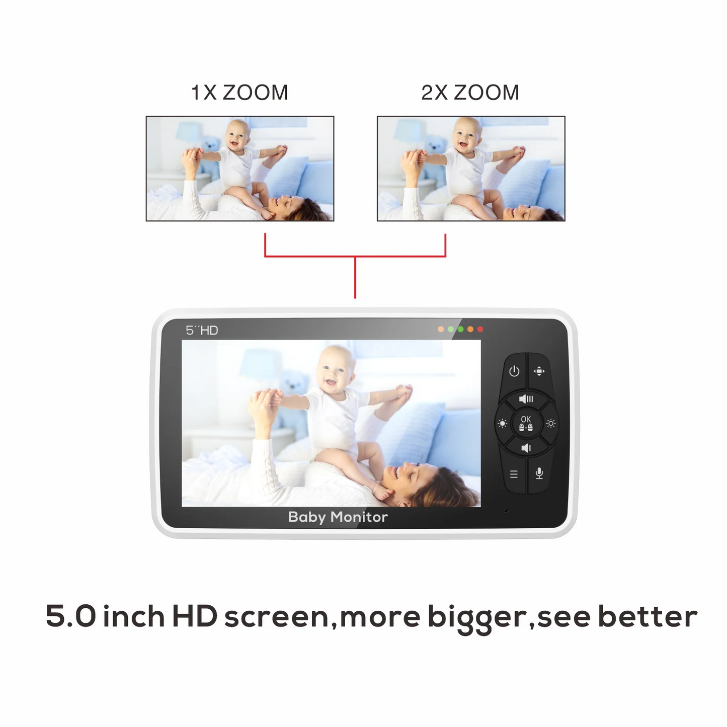 Babyphone vidéo 5" zoom 4x – Batterie 22h, portée 300m, PTZ & vision nocturne