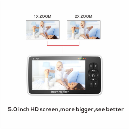 Babyphone vidéo 5" zoom 4x – Batterie 22h, portée 300m, PTZ & vision nocturne