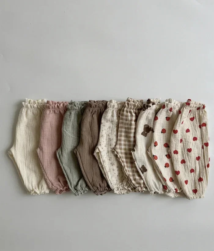 Pantalon Bébé Coton Doux | Imprimé Mignon | Mousseline | 3 Mois – 3 Ans