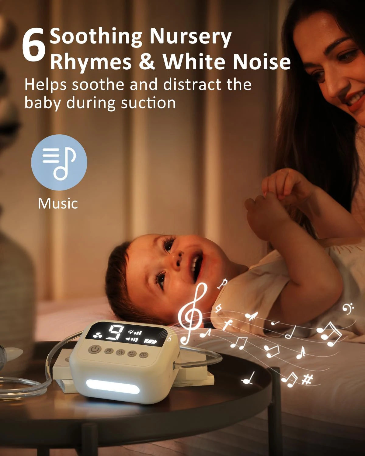 Aspirateur nasal bébé électrique premium – Musique intégrée, veilleuse & 9 niveaux d'aspiration