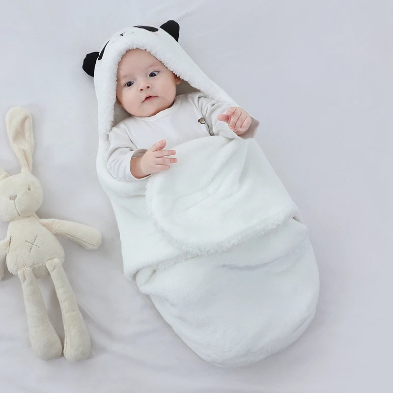 Sac de couchage cocon flanelle bébé – Double couche, motifs animaux mignons, 0-9 mois