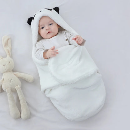 Sac de couchage cocon flanelle bébé – Double couche, motifs animaux mignons, 0-9 mois