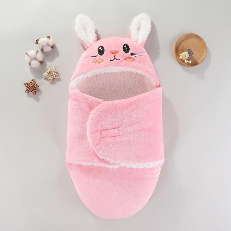 Sac de couchage cocon flanelle bébé – Double couche, motifs animaux mignons, 0-9 mois