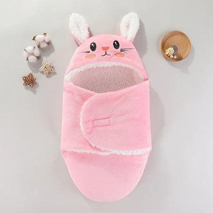 Sac de couchage cocon flanelle bébé – Double couche, motifs animaux mignons, 0-9 mois