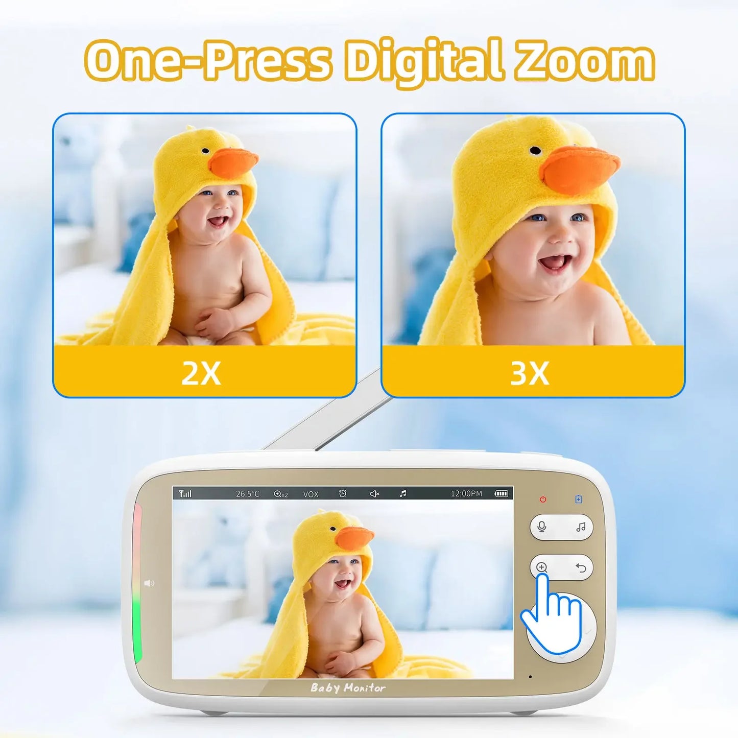 Babyphone vidéo 5" PTZ zoom 3x WiFi – Audio bidirectionnel & vision nocturne
