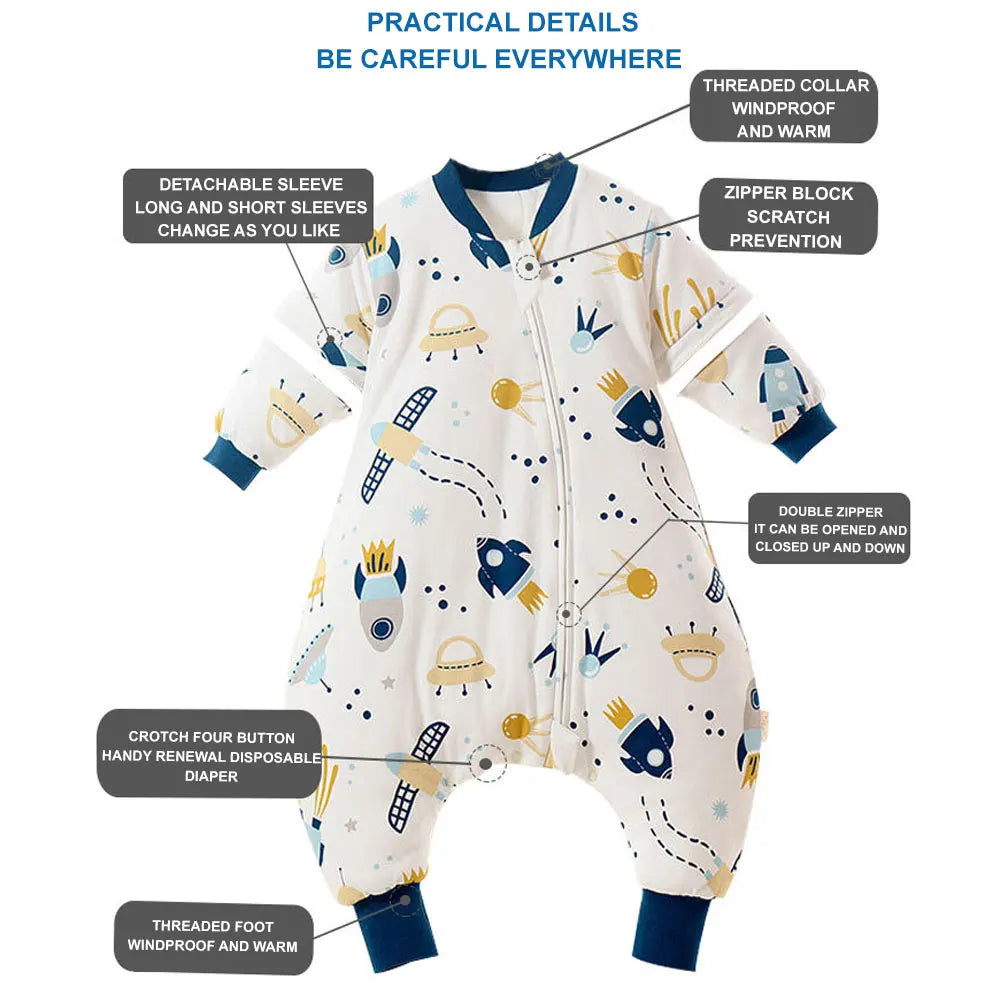 Sac de couchage hiver enfant avec pieds – Motifs animaux & espace, chaud, 1-4 ans