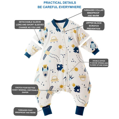 Sac de couchage hiver enfant avec pieds – Motifs animaux & espace, chaud, 1-4 ans