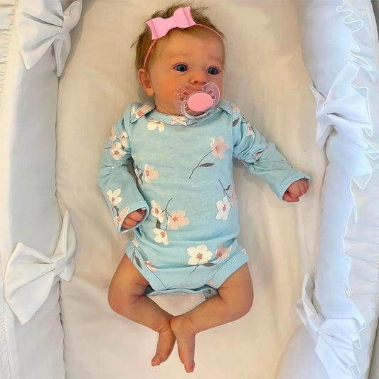 Bébé Reborn Fille Réaliste Felicia | 46cm Silicone | Yeux Bleus & Cheveux Enracinés