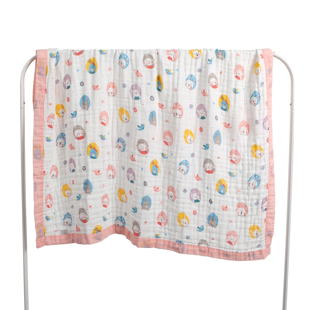 Couverture Gaze Coton Bébé 6 Couches | Lange Mousseline Emmaillotage | Motifs Animaux