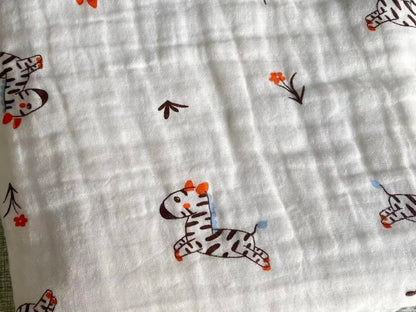 Couverture Gaze Coton Bébé 6 Couches | Lange Mousseline Emmaillotage | Motifs Animaux