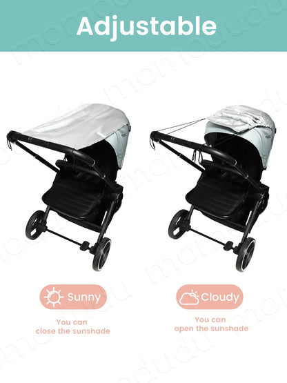 Pare-Soleil Poussette Universel | Ombrelle Anti-UV, Moustiquaire & Pluie | Double Usage