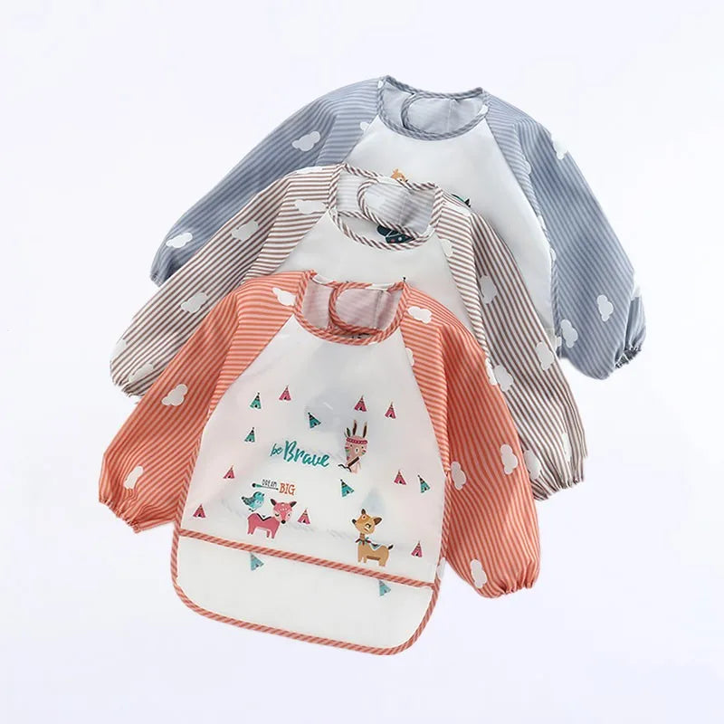 Tablier bavoir impérméable manches longues bébé – Dessin animé, poche, 0-3 ans