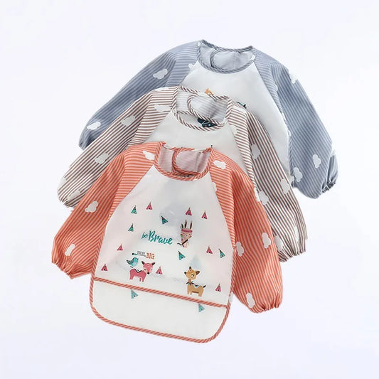 Tablier bavoir impérméable manches longues bébé – Dessin animé, poche, 0-3 ans