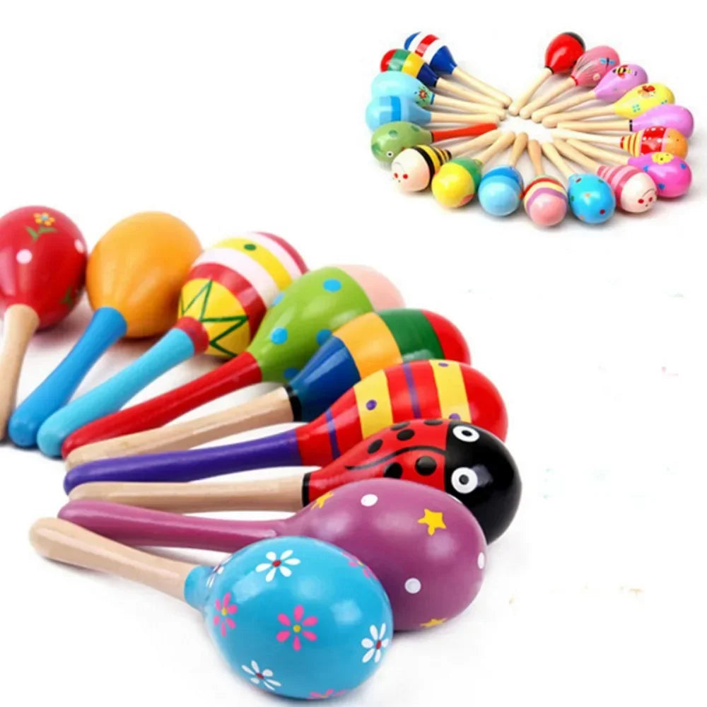 Large Montessori Baby Toy Wooden Colorful Musical Instrument Rattle Shaker Sand Hammer Bell Kids Children Early Learning Toys