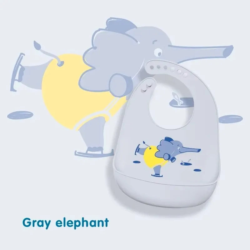 Bavoir silicone bébé impérméable réglable – 5 motifs animaux, sans BPA, 1-3 ans