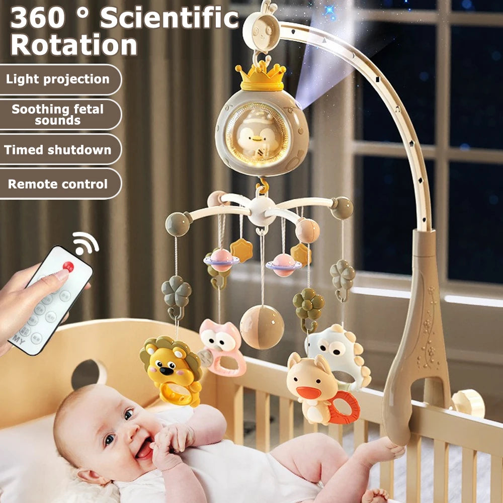 Mobile Musical Bébé Lit | Veilleuse Projecteur Télécommande | Fille Garçon