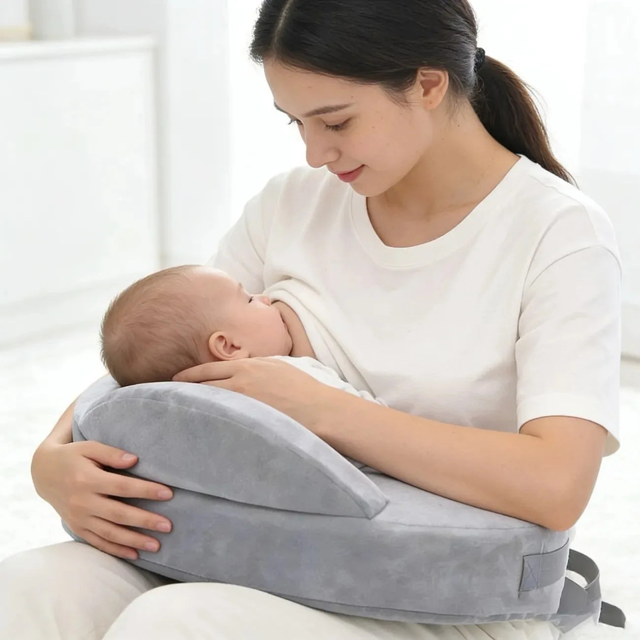 Coussin d'allaitement mousse mémoire de forme – Support lombaire & housse amovible lavable