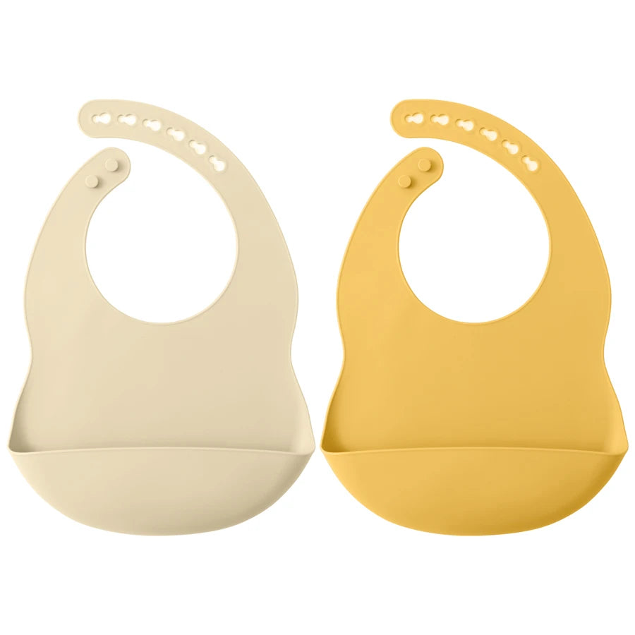 Lot 2 bavoirs silicone bébé couleur unie – Sans BPA, impérméable, 0-5 ans