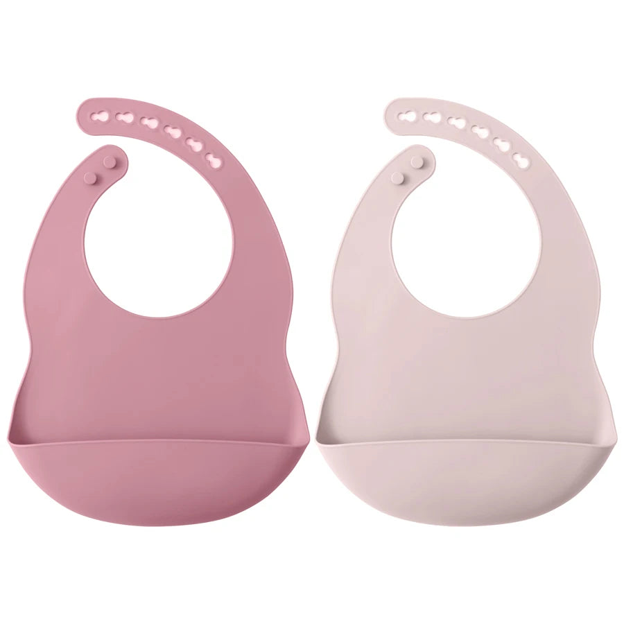 Lot 2 bavoirs silicone bébé couleur unie – Sans BPA, impérméable, 0-5 ans