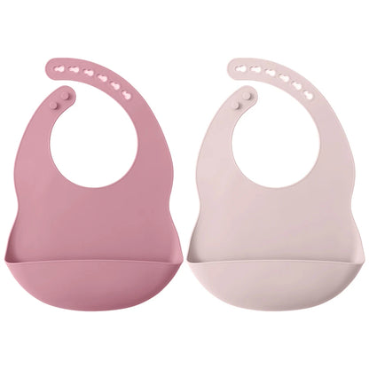 Lot 2 bavoirs silicone bébé couleur unie – Sans BPA, impérméable, 0-5 ans