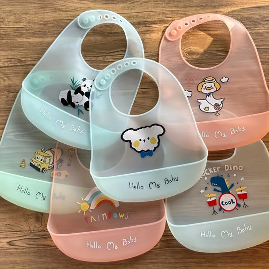 Bavoir silicone souple bébé – 7 motifs animaux mignons, impérméable, 1-3 ans
