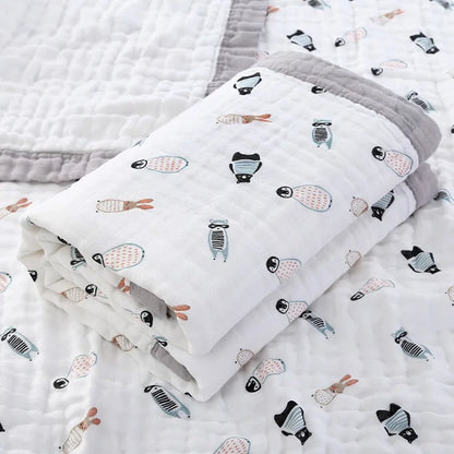 Couverture Gaze Coton Bébé 6 Couches | Lange Mousseline Emmaillotage | Motifs Animaux