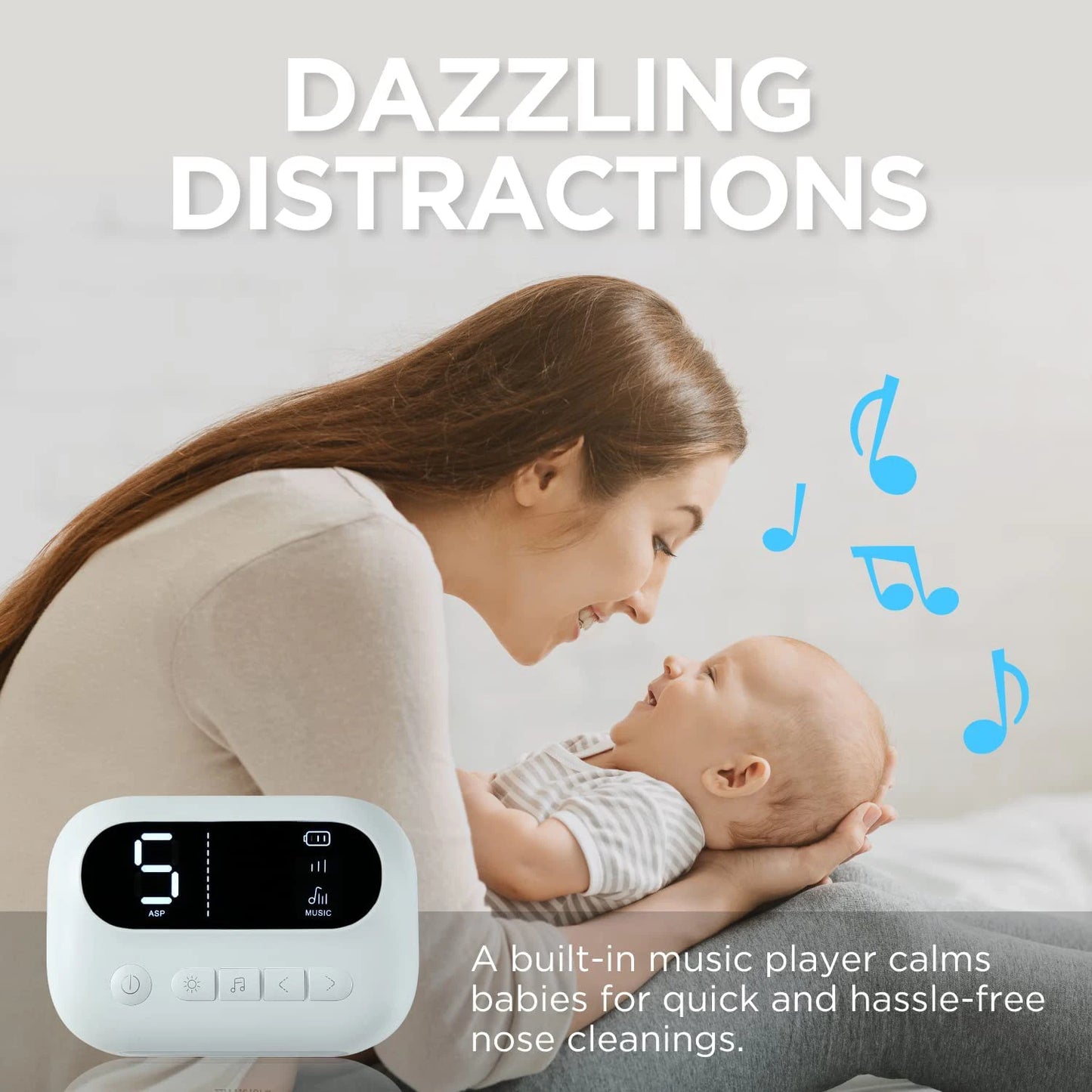 Aspirateur nasal bébé électrique premium – Musique intégrée, veilleuse & 9 niveaux d'aspiration